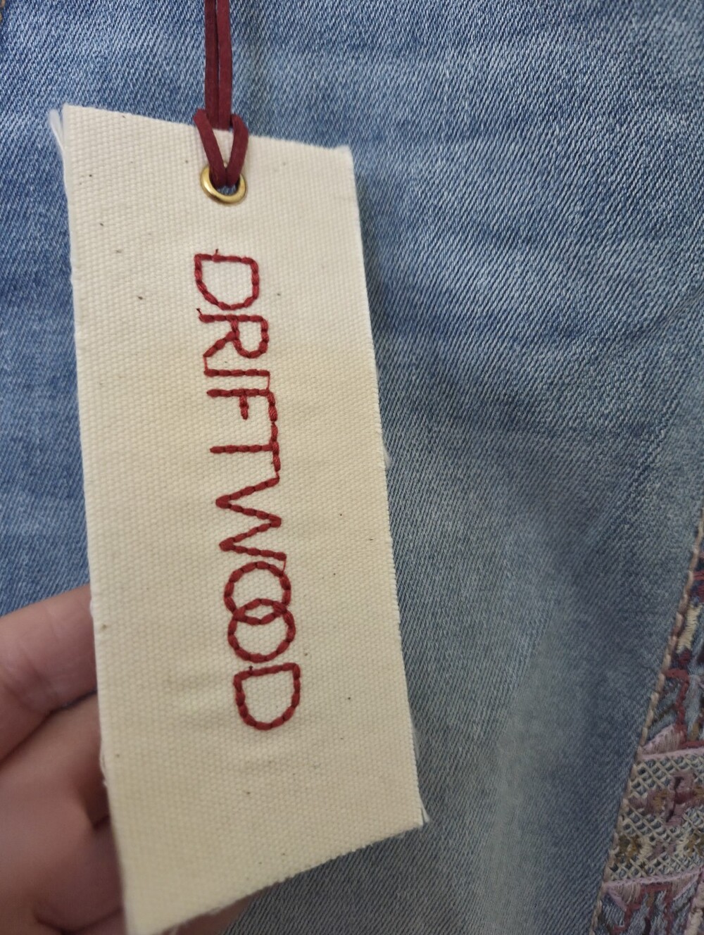 DRIFTWOOD Jackie Skinny-Leg Jeans Embroidered Side Panel Western Bohemian 28x28 - Picture 7 of 12